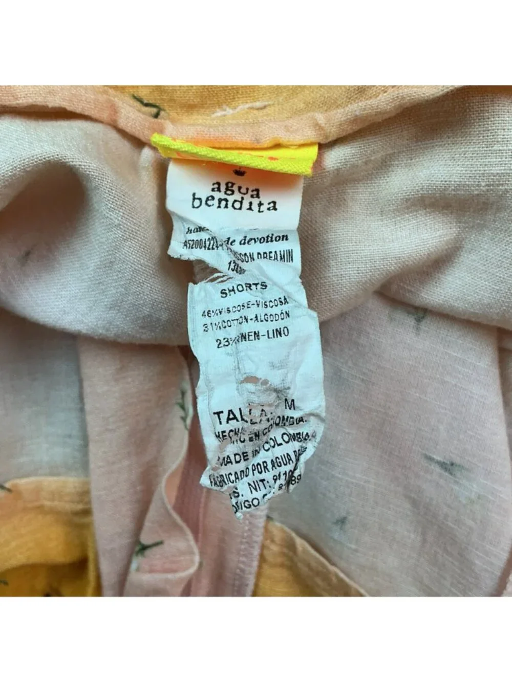 Agua Bendita Floral High-Waisted Shorts Handmade Womens Medium Pink/Yellow